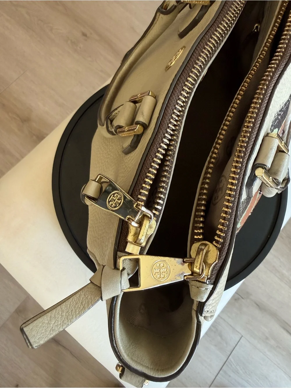 Tory Burch Pebbled Leather  Triple Compartment Hand Painted With Rhinestones